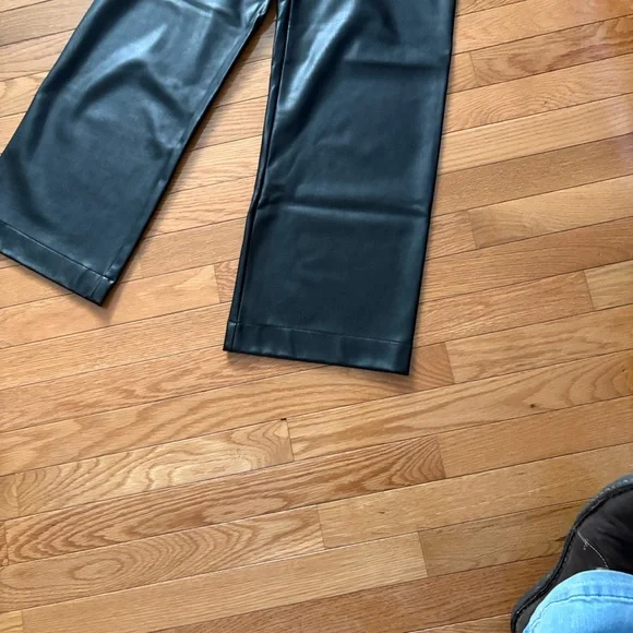 Anthropologie Black Wide Leg Faux Leather Pants - Picture 7 of 9
